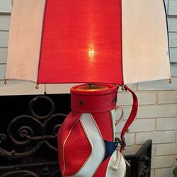 Vintage 15” Golf Bag Lamp With Umbrella Shade