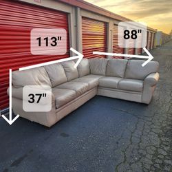 *Free delivery* Beige L sectional leather pull put bed couch left side very heavy sturdy Comfortable