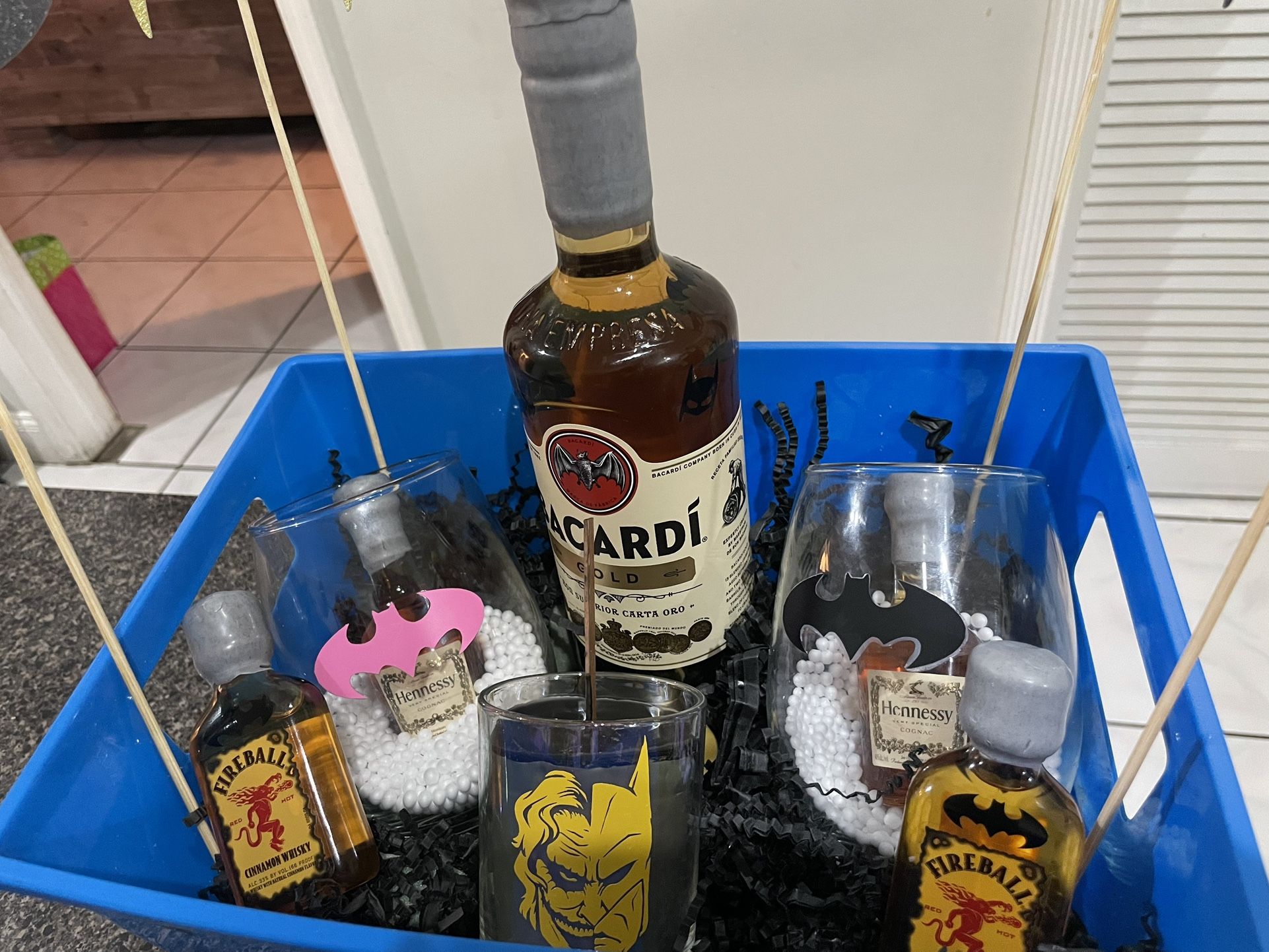 Custom Birthday Basket With His And Hers Glass Cups