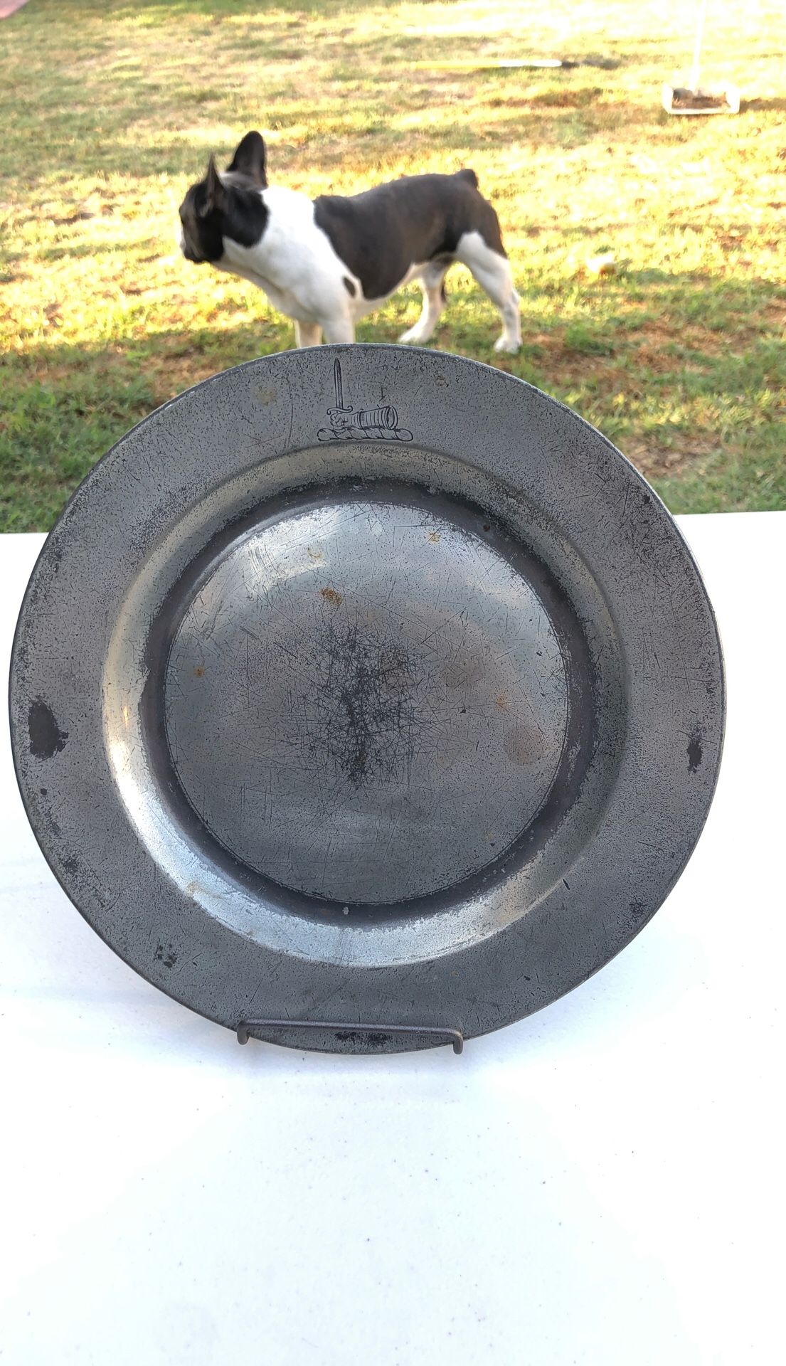 Antique pewter plate English 9 1/4 inch dia
