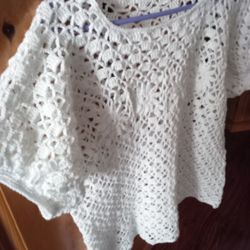 Beautiful Off White Crochet Blouse, Hand Made By My Mother. Large 