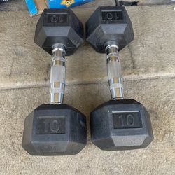 2-10lb Rubber Hex Dumbbells 