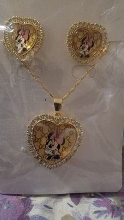 Minnie Mouse Heart Necklace and Earrings Set