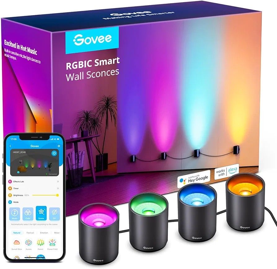 Govee RGBICWW Smart Wall Sconces, Music Sync Home Decor WiFi Wall Lights Work with Alexa, Multicolor Wall Led Light for Party and Decor,All Products : American Fashion Style Bags On Sale