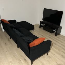 Black Velvet/Fabric Sofa 