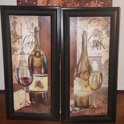 Gango Home Decor Vintage Tuscan Wine Kitchen Wall Art; Two Beige 6x18in Art Prints in Brown Frames