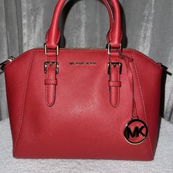 Michael Kors Red  Saffiano Leather Satchel Top Handle Bag W/Gold Hardware