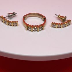 Gold Plated Ring With 3 Cubic Zirconia And Matching Ear Rings
