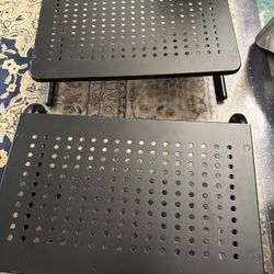 Pair of Black Perforated Metal Shelves or monitor stand