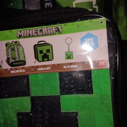 Minecraft, 4 Piece Backpack Set, NWT, Lunchbox, Utility Case, Keychain 