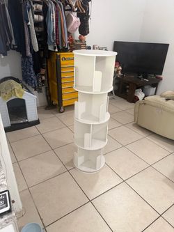 White Rotating Bookshelf Tower 4-Tier