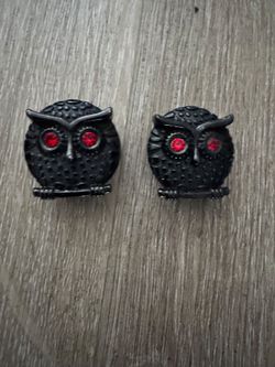 Black Owl Stud Earrings with Red Crystal Eyes