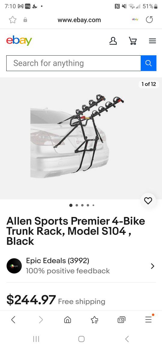 Allen Sports 4-Bike Trunk Rack, Model S104 , Black

