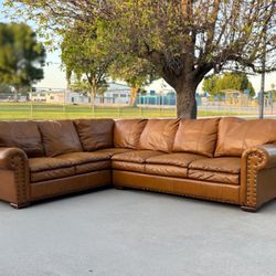 Leather Sectional Sofa – Nailhead Trim – Made in USA - Delivery Available
