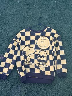 Peanuts Snoopy Charlie Brown Checkerboard Crewneck Sweatshirt XL Black Yellow