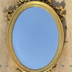 La Barge French Louis XVI Gilt Wood Oval Mirror Ribbon Design
