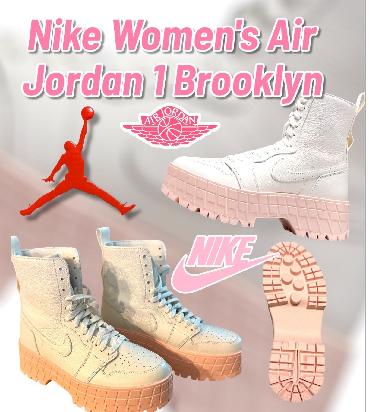 Nike Women’s Air Jordan 1 Brooklyn Boot, Size 9.5 (Pink/White) 