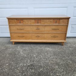 62" Mid-Century Modern 1950's Wood Brown Dresser Chest MCM Vintage Furniture _ All Drawers Slide Smoothly