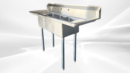 C3T101410-12LR 54 ins Stainless Steel 3 Compartment Sink NSF