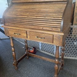 Vintage Wooden Roll Top Writing  Secretary Desk