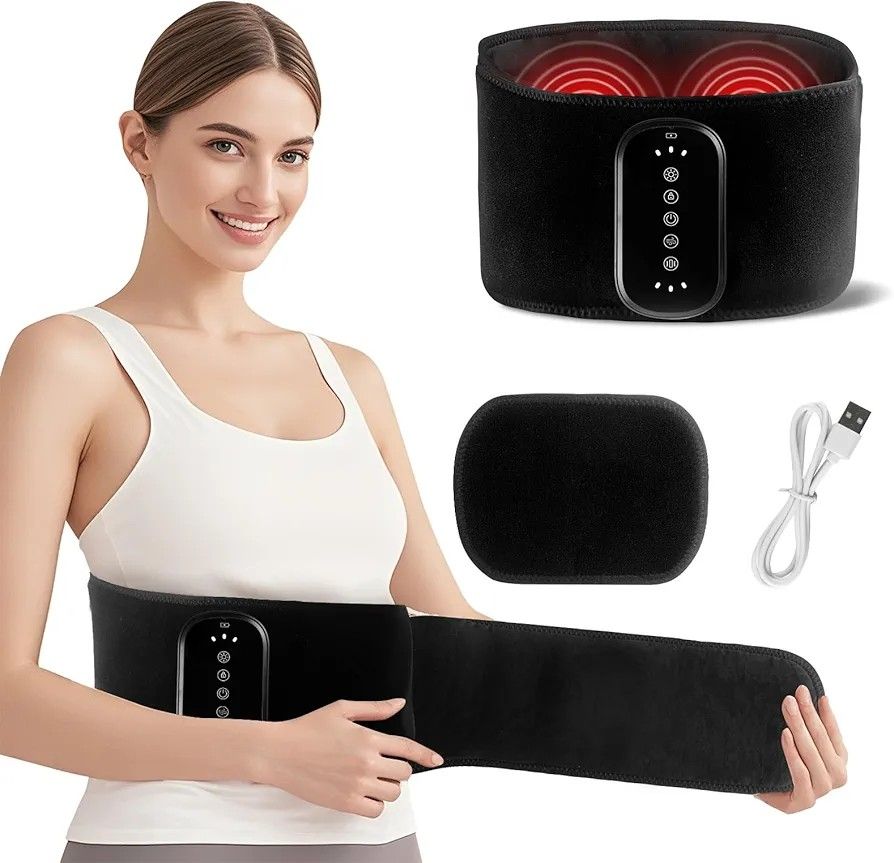 Cordless Heating Pad with Massager for Back Pain Relief，Heating and Airbag Massage Function for Pain Relief, Back Massager Heated Waist Support Strap 
