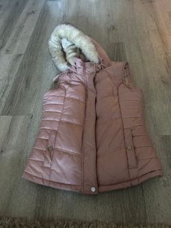Faux Fur Lined Pink Puffy Hooded Vest