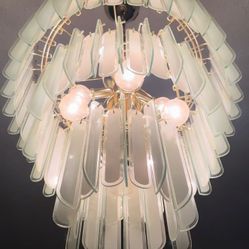 Vintage Murano-Style Glass Rod Chandelier – 3 Tier Frosted & Clear Design