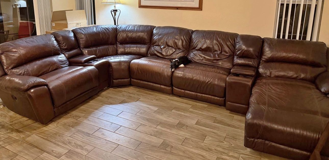 Leather Electric Recliner Sectional Couch 