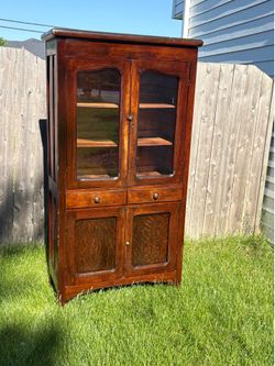 Mission style Wooden Hutch w/ glass display doors