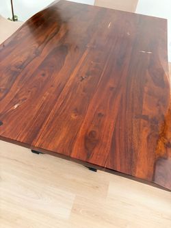Arhaus Walnut Top Dining Table on Iron Base and 6 chairs