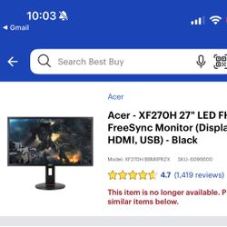 🔥 Acer XF270H – 27” Gaming Monitor (144Hz, FreeSync) – Excellent Condition! 🔥