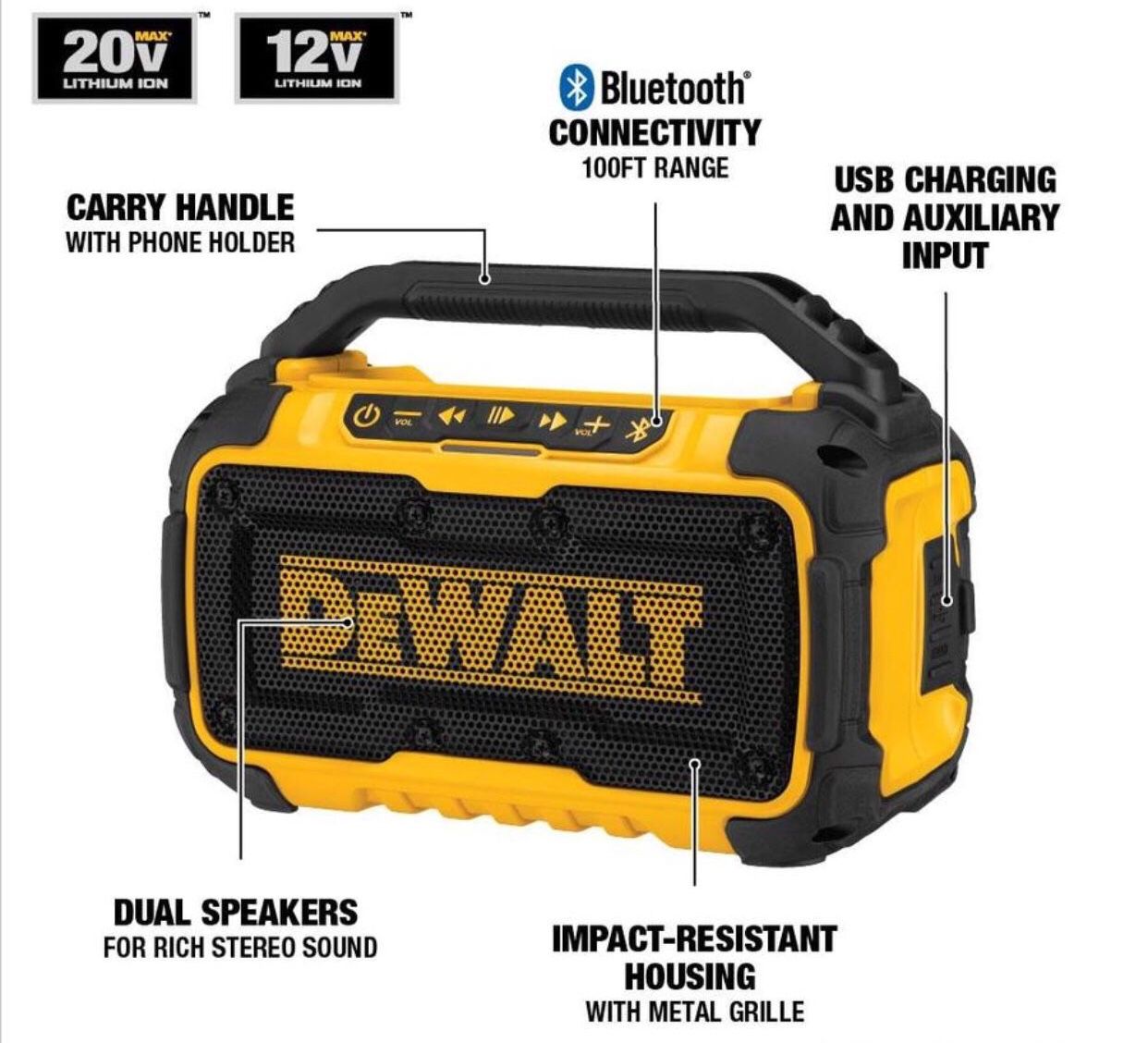 DEWALT 12v/20V Max Bluetooth Jobsite Speaker