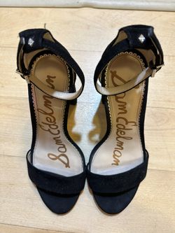 Sam Edelman Yaro Ankle Strap Sandal Heel - Black Suede - 6.5W