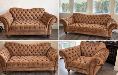 Tufted Chesterfield Sofa Set (3-Piece) - Camel Velvet