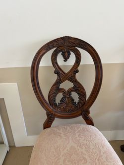 Ornate Carved Wood Chair with Upholstered Seat