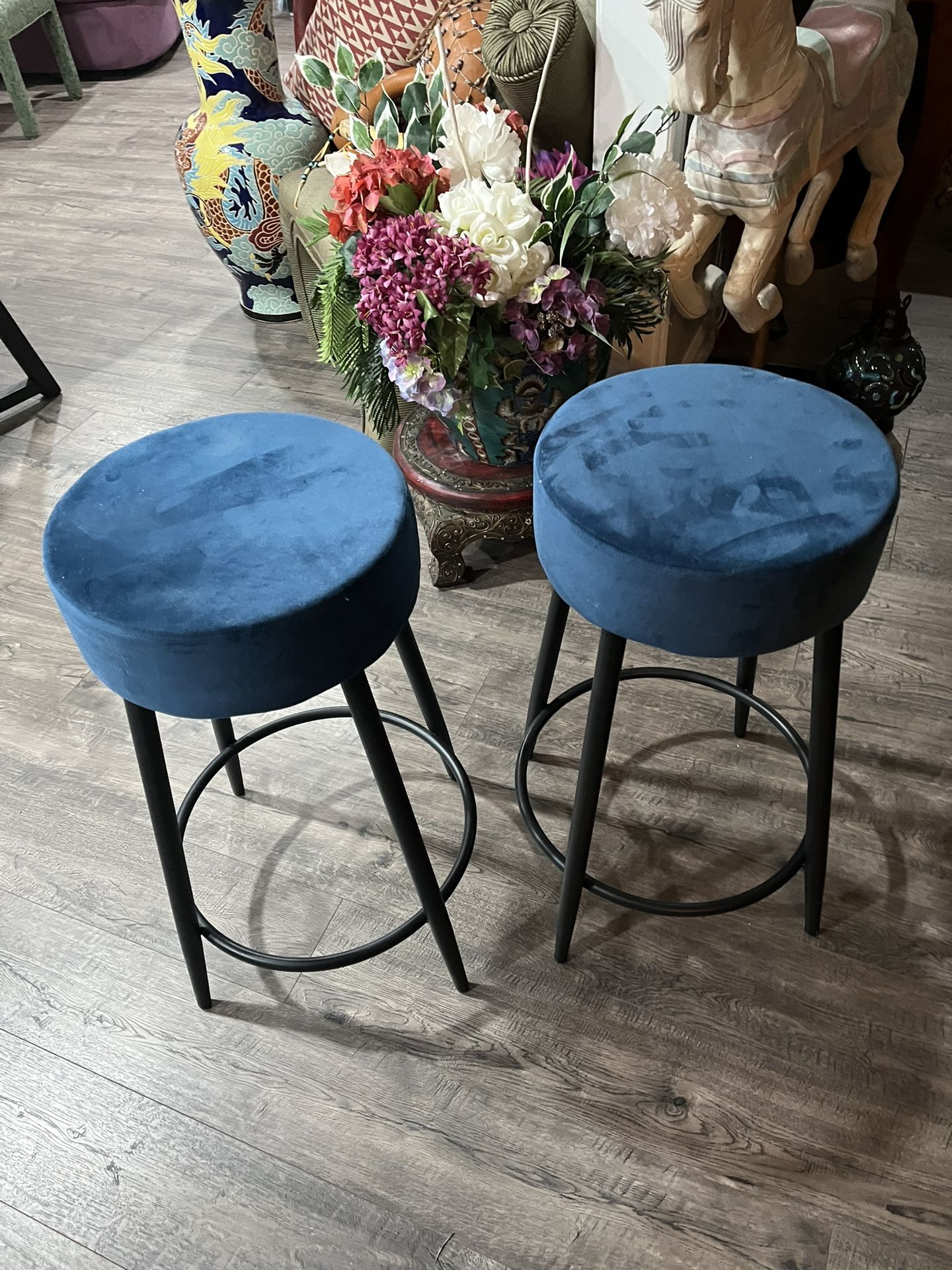 2 24 Inch Blue Bar Stools
