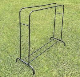 Freestanding Double Rail Metal Clothes Hanging Garment Rack