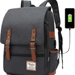 Faskin Laptop Backpack, Women Vintage College School Bookbag - Gray