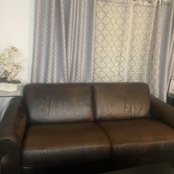 Leather Sofa Bed Brown 