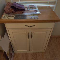 White Kitchen Cart with Butcher Block Top