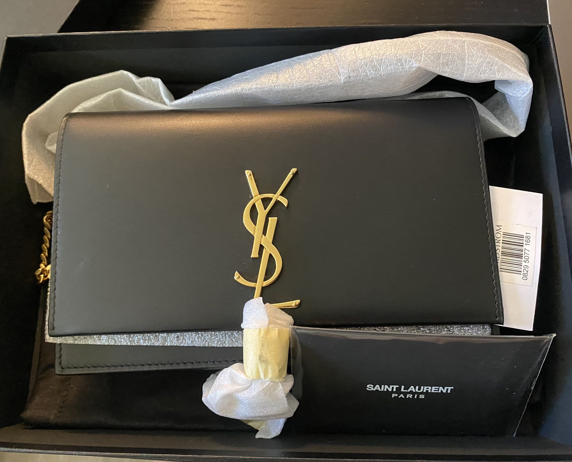 New YSL Saint Laurent Purse KATE CHAIN WALLET WITH TASSEL IN SATIN