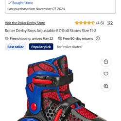 Roller Derby Boys Adjustable EZ-Roll Skates Size 11-2