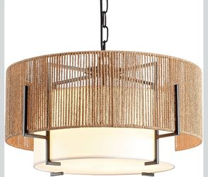 19.7" Rattan Drum Chandelier - Boho Handwoven Pendant Light