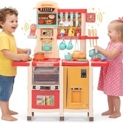 Kids Kitchen Playset, 39.4"" H Pretend Play Kitchen for Toddlers 1-3, 65pcs Toddler Play Kitchen Sets for Kids, NEW 
