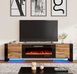 LED light fireplace TV stand 70”