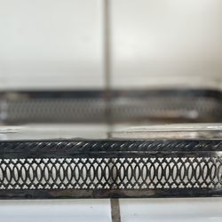 Pyrex vintage glass dish with silver serving tray