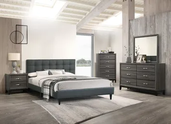 Calking Size Charcoal Tufted Bed With Ortho Mattress Included