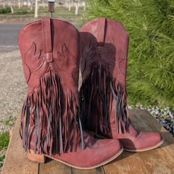 Women’s Western Fringe Cowboy Boots – EU 42 / US 10 – Boho Cowgirl Style
