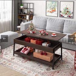 （new in box）Lift Top Coffee Table with Storage, 3 Tier Storage Shelves and 2 Hidden Compartments, Easily Lift Tabletop Dining Table with Metal Frame f