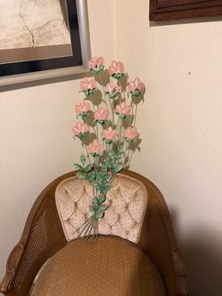 Beautiful Metal Rose Bouquet Pink Tole Flowers